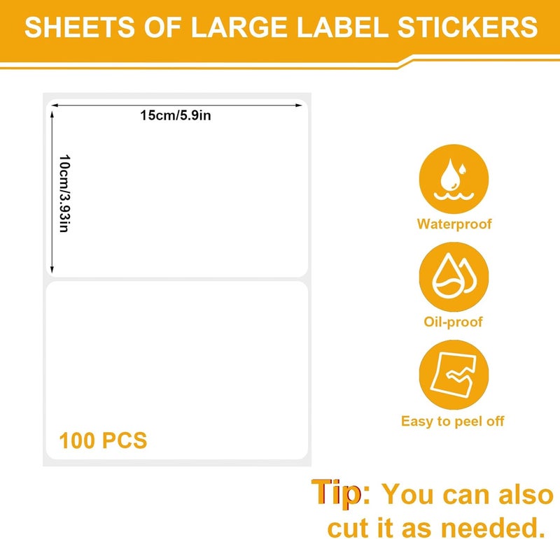 Thboxes 100 Pcs Labels for Storage Bins, 6 x 4 inch Large Label Stickers with 1 Double-ended Marker, Pen Removable Labels Adhesive Moving Labels Blank Labels Tear Resistant No Residue for School Business Home - Image 2